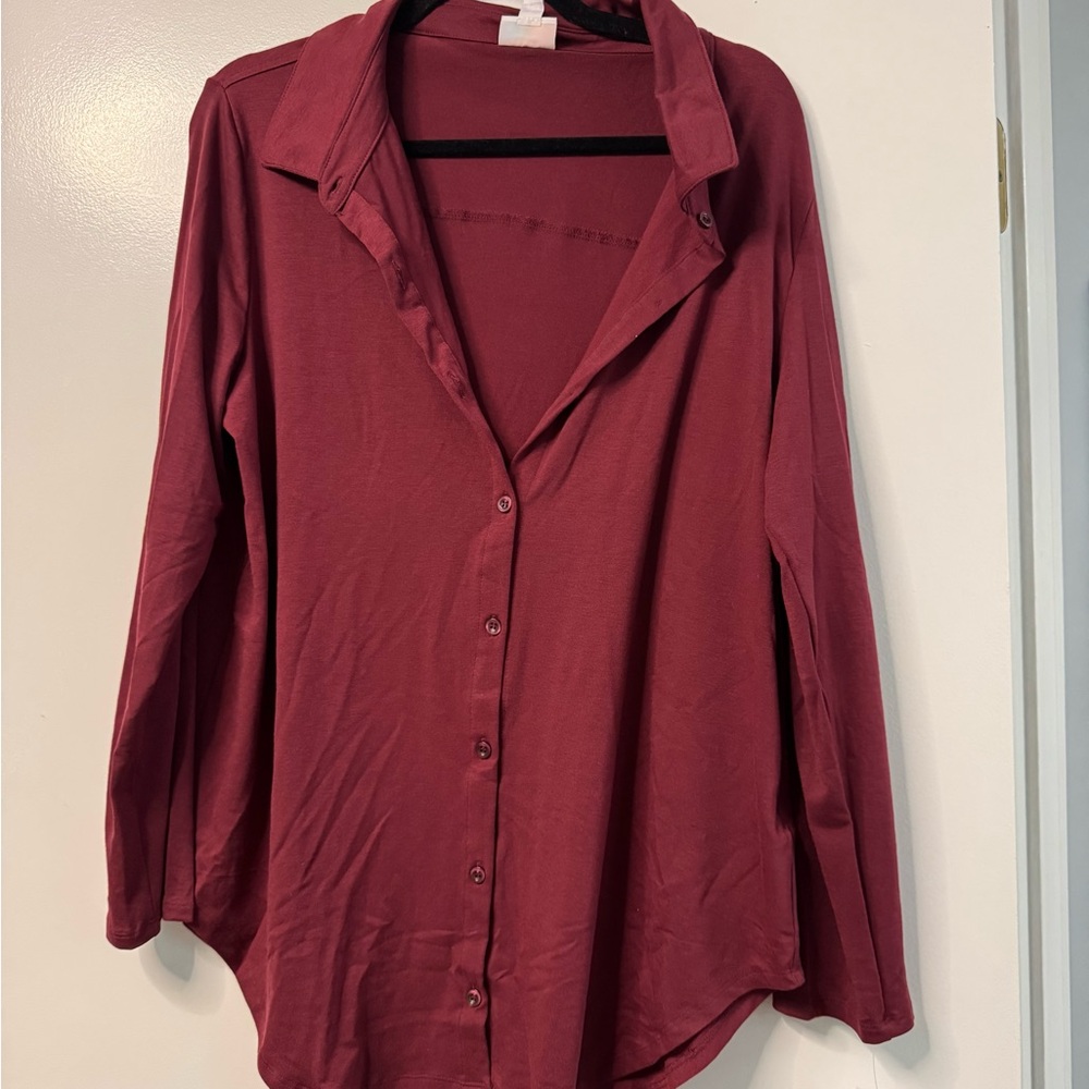 Lularoe Valentina - Women's Burgundy Button-Up Shirt